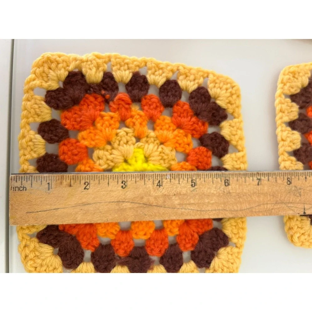 Vintage 1970 MCM Hand Crocheted Brown Square Hot Pad Pot Holder Trivet Set 4 NOS